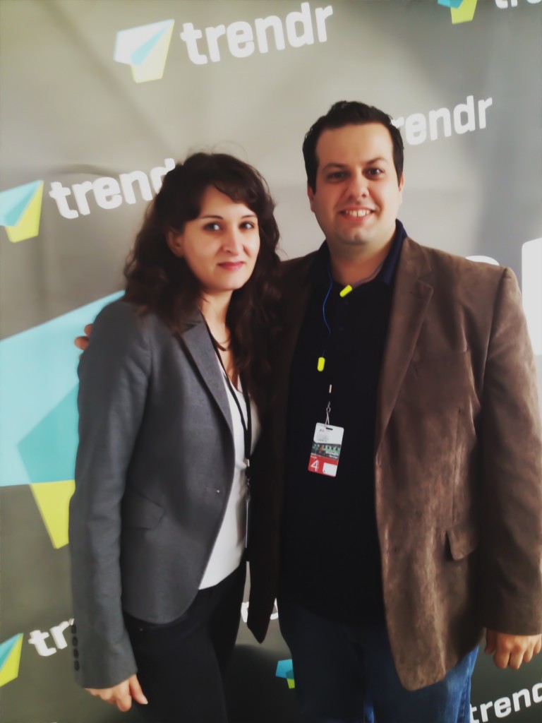 Mila Araujo, @Milaspage with George Stamatis, @TrendrInc at the Grand Prix Montreal 