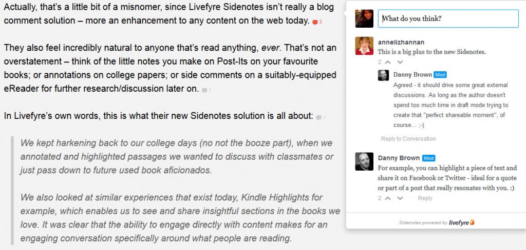 An Introduction to Livefyre Sidenotes and Complementing Conversations by @DannyBrown Example Screen Shot